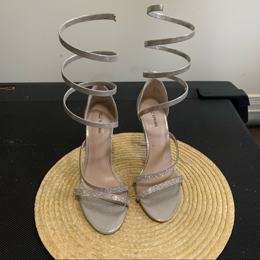 Call It Spring  Sheer Silver Metallic Glitter Wrap Heel Size 10